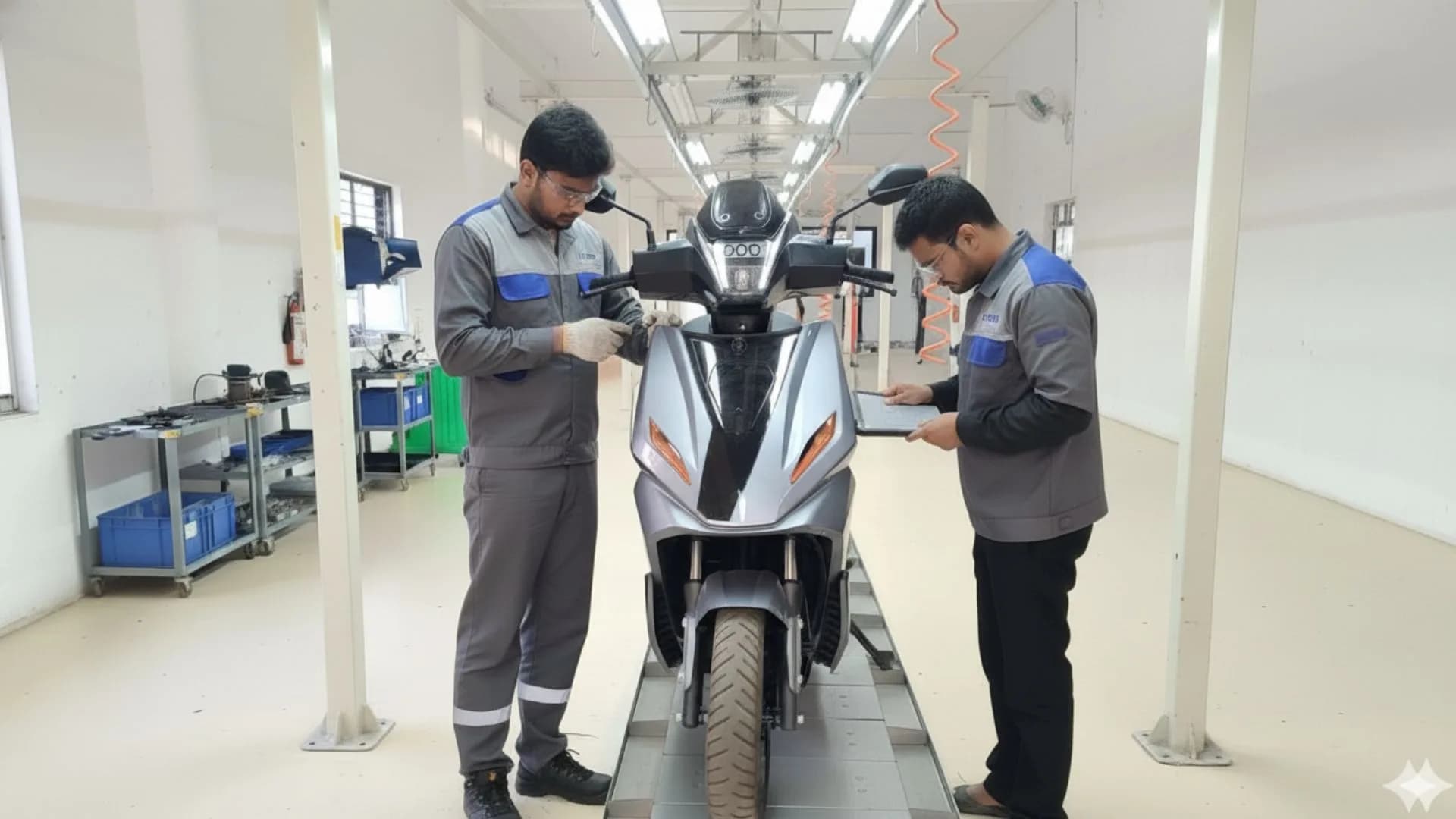 RIVOT technicians working together on an electric scooter